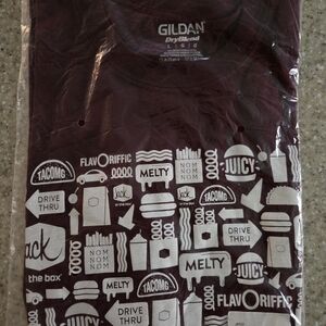 Burgundy Late Night 24 Hr Jack In The Box Employee Gildan Brand T-Shirt   Size L